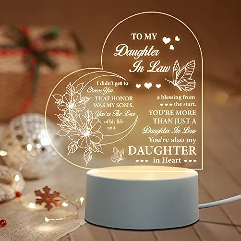 Daughter in Law Gift Ideas, to My Daughter in Law Night Light, Gifts for Daughter in Law from Mother in Law On Wedding Day, Birthday, Christmas, Personalized Acrylic Night Lamp with Base Cover