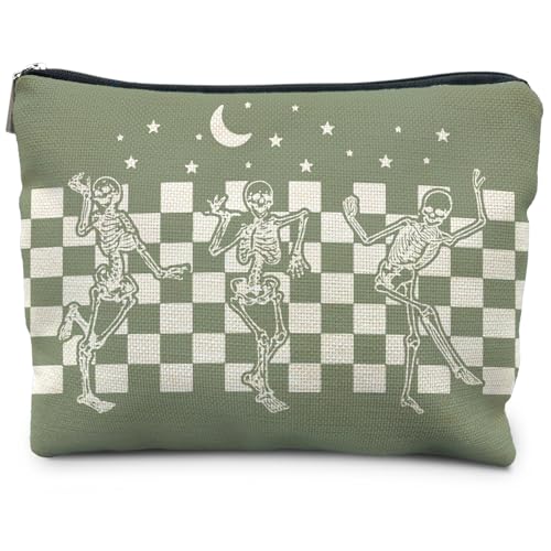 RYYCDOI Funny Gothic Skeleton Makeup Bag, Halloween Gifts for Women, Witchy Makeup Pouch, Dark Academia Makeup Bag (Sage Green)