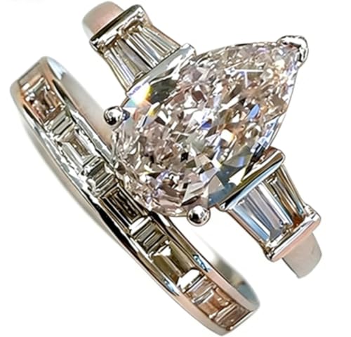 Image of Bold Teardrop Design Matching Rings - Unique and Eye-Catching Couple Rings for Him and Her