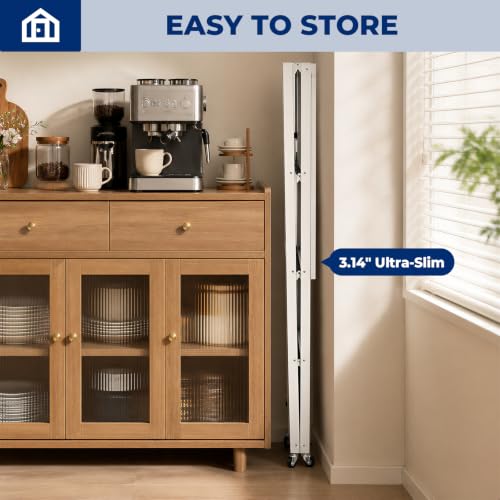 Image of 5 Tier Foldable Storage Shelf with Wheels, Heavy-Duty Metal Shelving Unit, No Assembly Book Shelf Rolling Storage Rack for Garage, Kitchen, Pantry, Closet, Exhibition, Office Decor, White