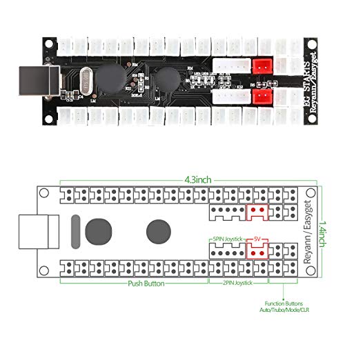 Easyget 2-Player Diy Arcade Kit Zero Delay 2-Player Usb Encoder + 2X Joystick + 20X Led Arcade Buttons For Pc, Windows, Mame, Mac & Raspberry Pi Retro Gaming Diy (Red & Blue) #TOP7