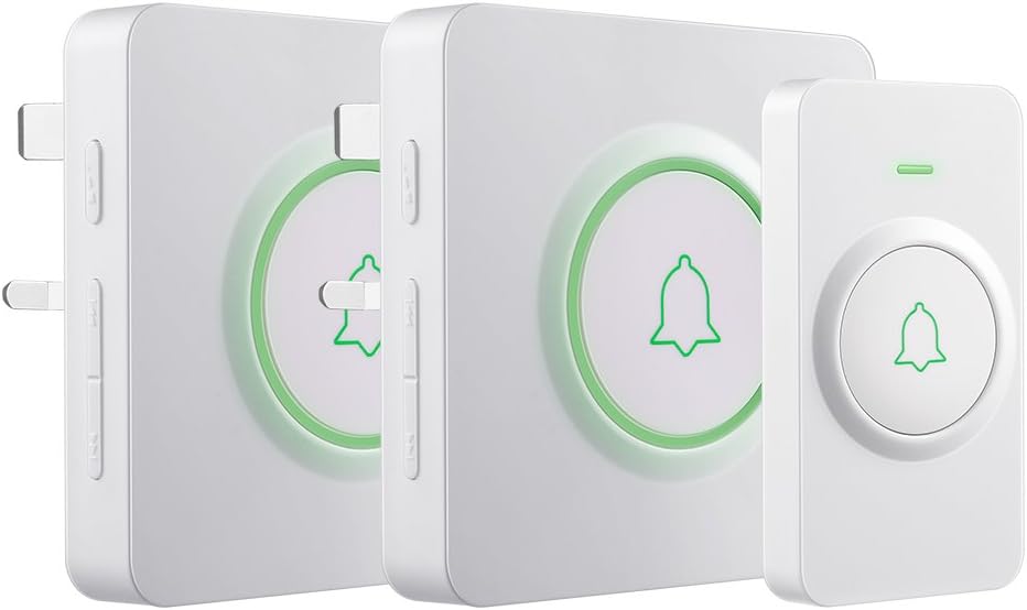 Wireless Doorbell, AVANTEK 1300 Feet/400M Long Range Door Bells, IP55 Waterproof Door Chime with 2 Plug-in Receivers, LED Flash, 5 Levels Volume, 52 Melodies, DW-12