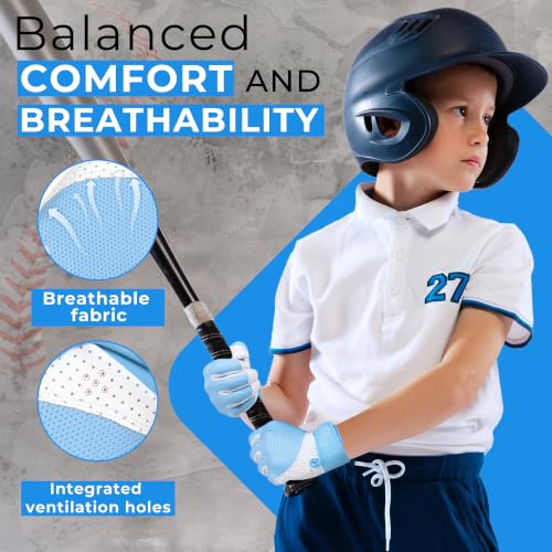 Image of HANDLANDY Baseball Batting Gloves for Adult Youth, Grip Breathable Softball Batting Gloves Fit Men Kids Boys Girls
