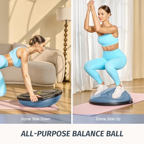 Image of ZELUS 25in. Balance Ball | 660lb Inflatable Half Exercise Ball Wobble Board Balance Trainer w Nonslip Base | Half Yoga Ball Strength Training Equipment w 2 Bands, Pump, Extra Ball Included