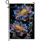 Drapeau de jardin coloré à fleurs cosmiques, décoration florale lumineuse, bannière extérieure moderne double face, vacances de printemps et d'été, décoration de fête 30,5 x 45,7 cm