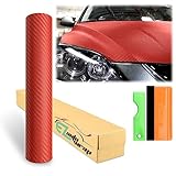 12'x60' (1FTx5FT) 3D Carbon Fiber Red Textured Matte Car Auto Motorcycle Vinyl Wrap Sticker DIY Decal Film Sheet Air Release Bubble Free Self Adhesive Peel and Stick Free Tool Kit
