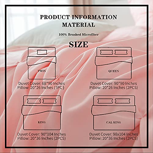 3 Pieces Bedding Duvet Cover Set, Pinch Pleated Queen Duvet Cover, Pintuck Comforter Quilt Cover With 2 Pillow Shams-Queen-90 X 90 Inches-Pink #TOP3