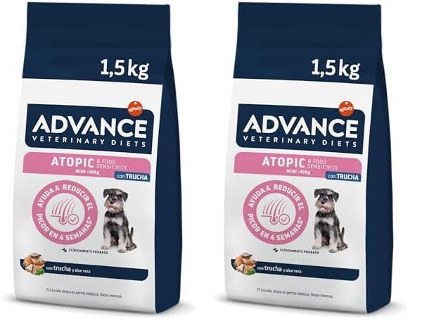 Advance Veterinary Diets Atopic Mini - Pienso para Perros con Dermatitis atópica con Trucha - 1,5kg (Paquete de 2)