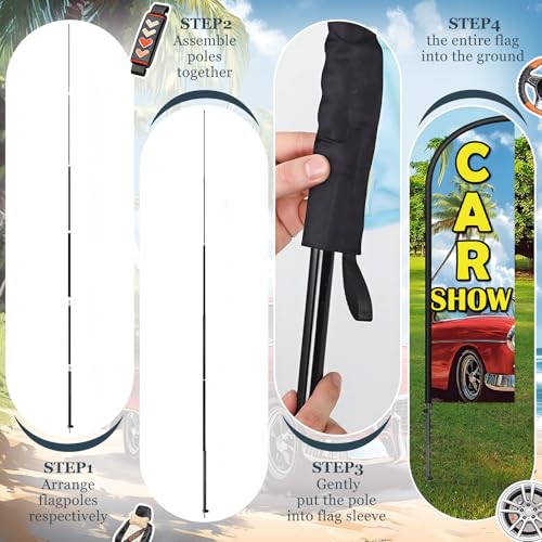 Image of Remagr 2 Pack Car Show Feather Flag 7 ft Advertising Swooper Flag Sign Windless Car Show Feather Banner with Pole Kit and Ground Stake for Businesses Outside Ground