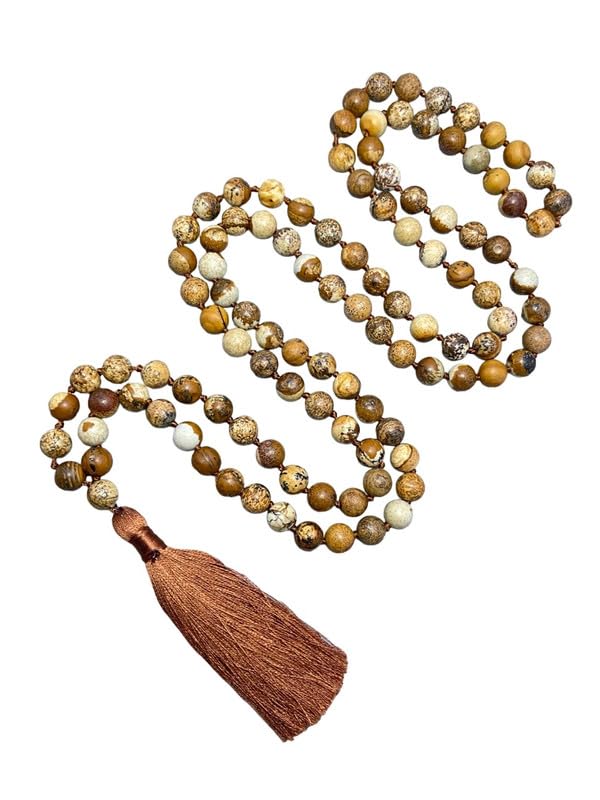 Collier Mala en jaspe photo AAA 8mm noué main pour méditation