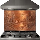 Mythog Glass Backsplash for Kitchen, Mountain Copper Look Glass Kitchen Backsplash, Rustic Stove Backsplash, Stove Behid Splashback Glass, Custom Kitchen Backsplash