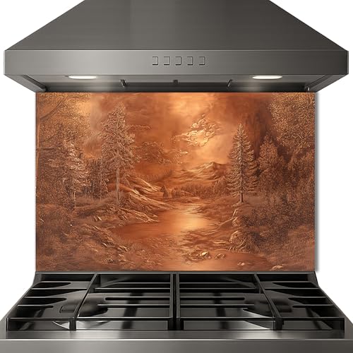 Mythog Glass Backsplash for Kitchen, Mountain Copper Look Glass Kitchen
