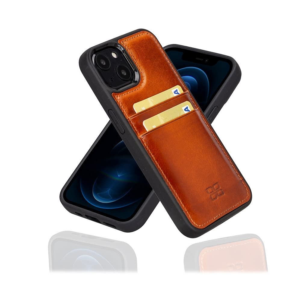 BOULETTAiPhone 13 Phone Case with Card Holder Leather Protective and Slim Phone Case with Credit Card Holder Compatible with Magsafe 6.1 inch, Rustic Brown