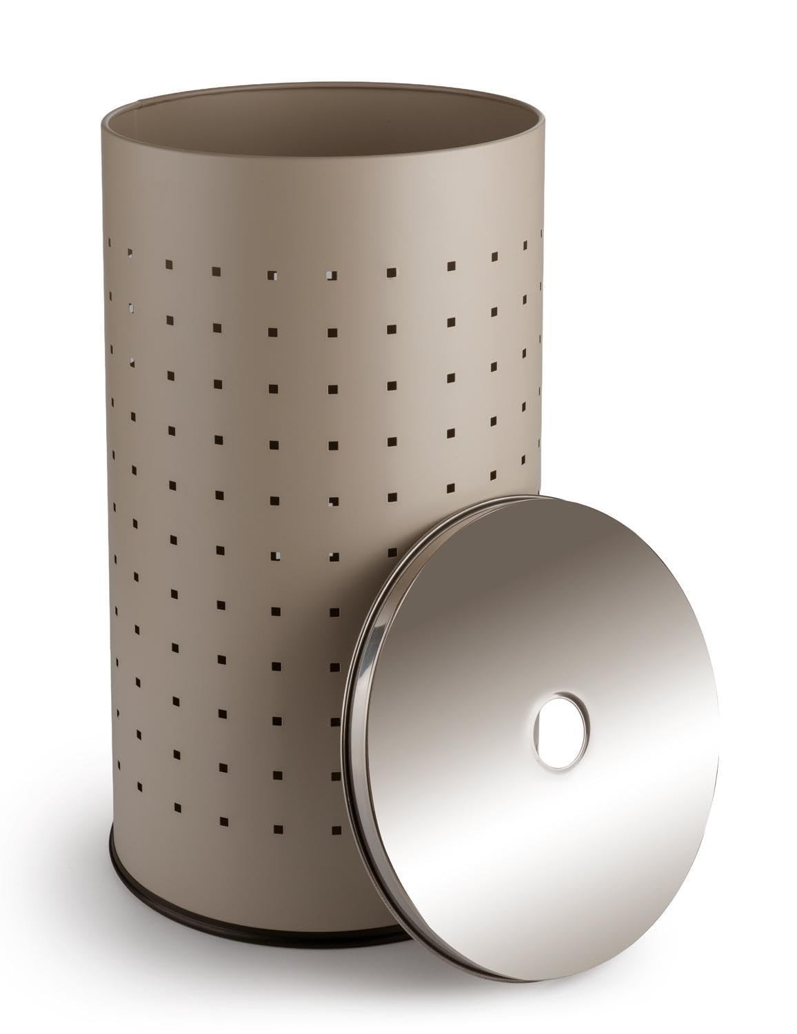 Wäschekorb mit Deckel und Luftlöchern - Greige, Beige - Edelstahl - 37 L Fassungsvermögen - Ø 29 cm - 54 cm hoch - Wäschetonne Wäschesammler Wäschebox Wäschetruhe