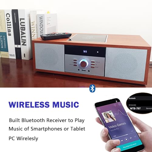 Kompaktanlagen Nostalgische Bluetooth-Stereoanlage für Zuhause, WISCENT Vintage Micro HiFi Systems CD-Player, mit Bluetooth Audio Streaming, FM Radio, USB-Anschluss, Aux-in, Musikanlage