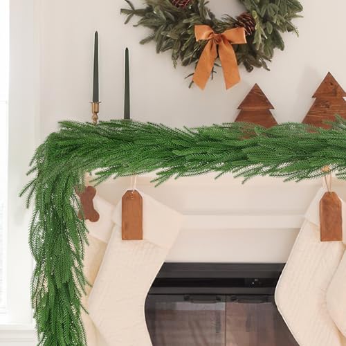 GhuaH Christmas Cedar Garland Artificial Realistic 6FT Xmas Green Pine Cedar Mantle Garland Winter for Table Fireplace Staircase Wall Yard Christmas Indoor Outdoor Holiday Thanksgiving Decoration