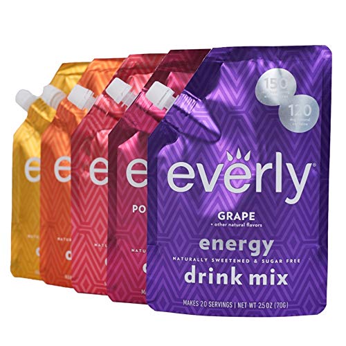 Everly Energy - Natural Energy Drink Mix Powder, Sugar Free, Natural Sweeteners, Organic Caffeine, Keto Diet, Water Flavoring & Enhancer - Pouch, 20 Servings (5 Pack)