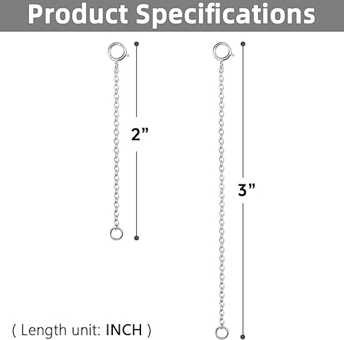 Miniatura 61 de Extensor de collar de plata de ley 925, extensores de cadena de collar para mujer, pulsera de cadena, extensión de joyería para collares, juego de 3