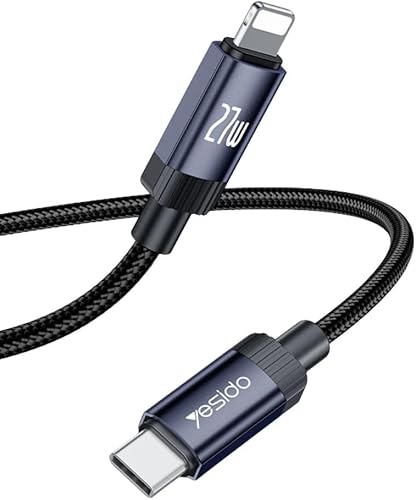 Yesido CA204P 27W PD Fast Charging USB-C to Lightning Braided Data Cable, 1 Meter Length