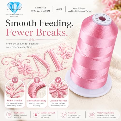 Image of Simthread 5000M 40WT Polyester Embroidery Thread, Sweet Pea S091 | 5000M 40WT polyester thread feeds smoothly for machine embroidery, monograms, logos, patches and quilting.