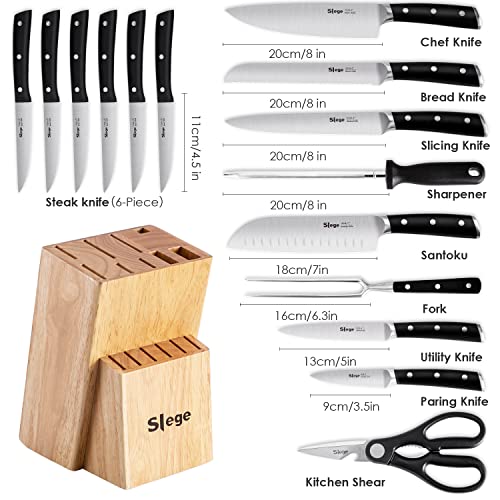 Slege 16Pcs Kitchen Knife Set, High Carbon Stainless Steel, Forged Triple Rivet, With Sharpener And Kitchen Shear, Classic Straight Handle #TOP1