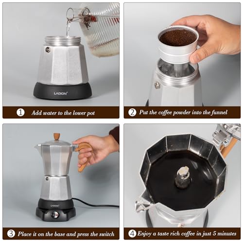 Image of LAOION Cafeteras Electricas Modernas,6 Cup Portable Espresso Maker,300ml