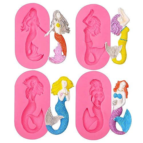 Mermaid Fondant Silicone Molds, 4 Packs Mermaid Silicone Fondant Mold