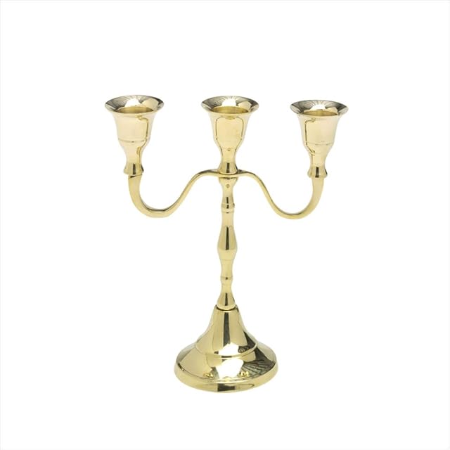 NKlaus Candlestick 3 arm 18cm high brass gold shiny candelabra for candles Ø 2cm table candles stick candles modern classic look decoration wedding 2878