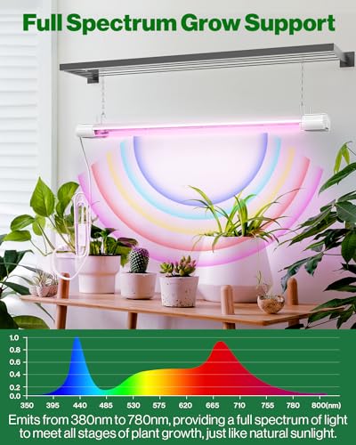 Sunco 2ft Grow Light LED, 20W, Full Spectrum, for Seed Starting, Seedling, Indoor Plants, Plug in Suspended Fixture, Link Up to 8, Inline Switch, ETL 2 Pack.