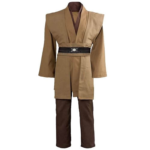 Bichingda Mens Tunic Costume Knight Hooded Robe Tunic Uniform Cosplay Full Set Halloween Costume - Brown - XL