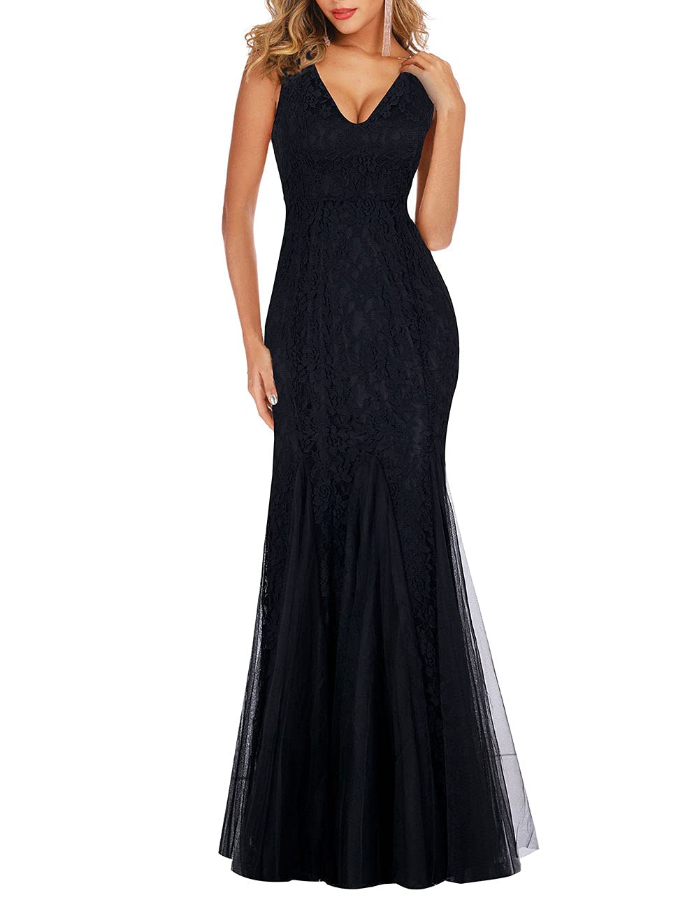 ANATAWomen Party Dress Lace Wedding Dress Sleeveless V-Neck Sexy Dress Maxi Long Evening Gowns