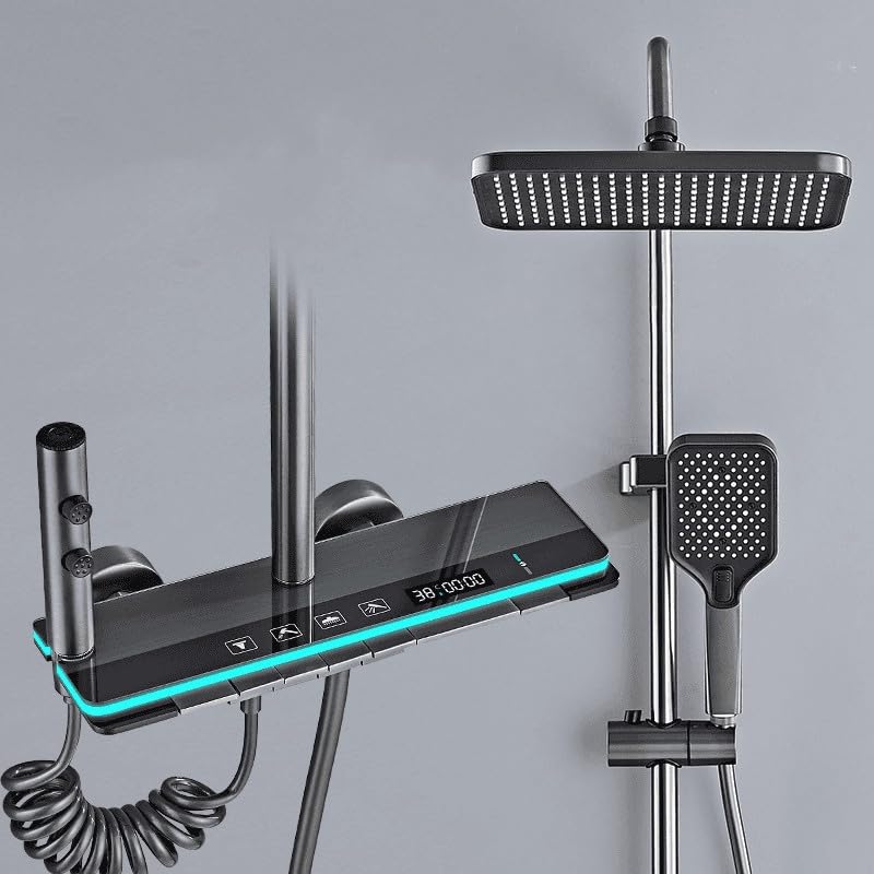 Colonne de Douche Gris Titane avec Tête Carrée - Colonne de Douche 4 Modes et Hauteur Réglable - Tête de Douche, Jet, Robinet et Pommeau de Douche