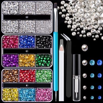 Colorful Face Gems Kit with Makeup Glue, 2-6mm Clear Glass Round Flatback Crystal + 2-5mm Gorgeous Resin Rhinestones for Hair Eye Makeup Body Art Manicure DIY Crafts with Dot-Brush Pen, Pickup Tools