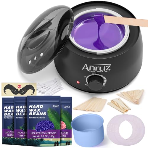 Anruz Waxing Kit for Women Men, Wax Pot Warmer Kit for Hair Remov...