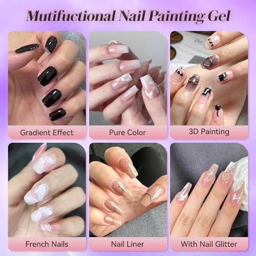 Kit de esmalte gel negro y blanco 2x8g para uñas miniatura 2