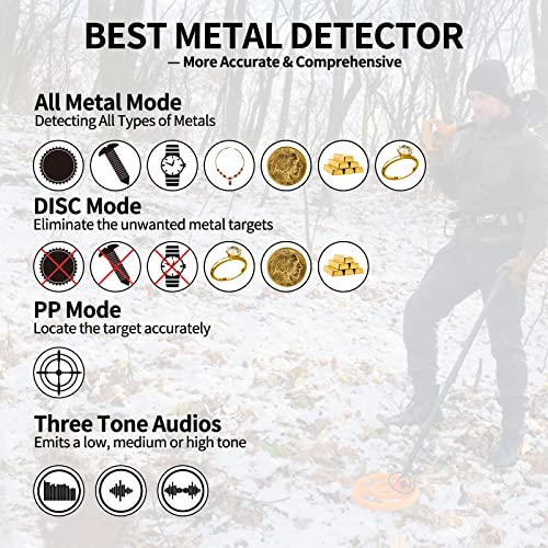 Voilamart Metal Detector for Adults Professional Detector De Metales Gold Detector for Bounty Hunter, Beach Waterproof Metal Detector with Metal Detector Accessories Shovel Higher Accuracy LCD Display