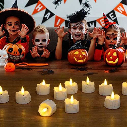 PChero 12pcs Realistic Flickering Battery Tea Lights with 6 Hours Timer LED Flameless Candles with 3D Wicks Fake Dripping Wax for Home Room Birthday Halloween Christmas Party Decoration - Warm White