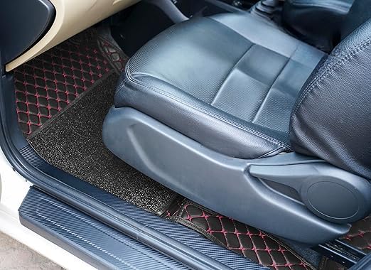 Image of 7D Luxury Car Mats for Mg Hector Plus (7 Seater)| Ultra-Premium PU Leather | Waterproof, Dustproof & Anti-Slip | Custom Fit All-Weather Floor Mats | Color : Black & Red