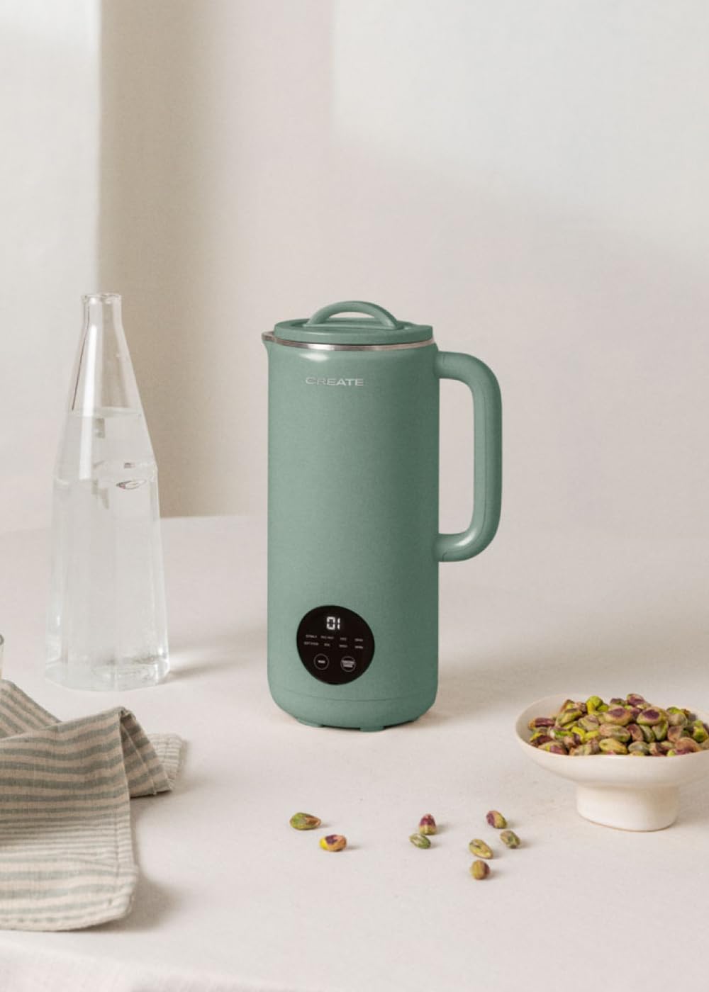 CREATE/VEGAN MILK MAKER/Máquina multifunción para leches vegetales verde sage/Programable hasta 12h, 6 programas automáticos, 800ml, 2 en 1, sin grumos, 600W