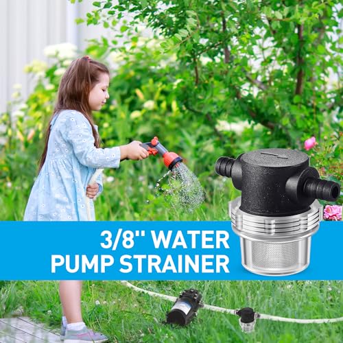 Image of Dreyoo 1 Piece Water Pump Strainer 3 /8 ID Hose Barb, Mesh Filter Screen Inline Twist-on Plumbing Strainer 12v Dc for Rv Sprayer Marine Boat Camper Lawn