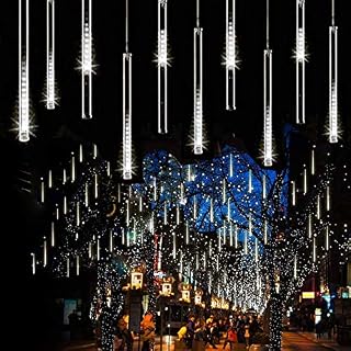 Phattopa LED Falling Rain Lights Waterproof LED Meteor Shower Lights 30cm 10 Tubes 240 LEDs Falling Raindrop Christmas Lights Cascading Icicle String Lights for Home Decor (White)