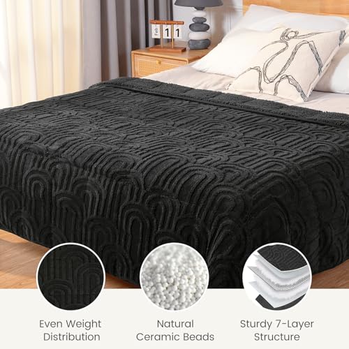 Image of Sherpa Fleece Adult Weighted Blanket Great for Sleep, 15 lbs Dual Sided Soft Fuzzy Heavy Blankets for Couch Bed Sofa, Cozy Warm Fluffy Arched Jacquard Throw for Winter (Black, 48 inch x 72 inch, 15 Pounds)