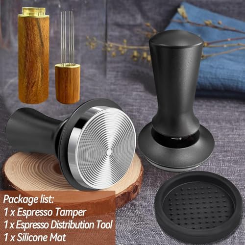 Image of Espresso Tamper 51mm with WDT Tool, Calibrated Spring Loaded Coffee Tamper with Silicone Mat,100% Flat Stainless Steel Base Espresso Tools - Tamper for Espresso Machine