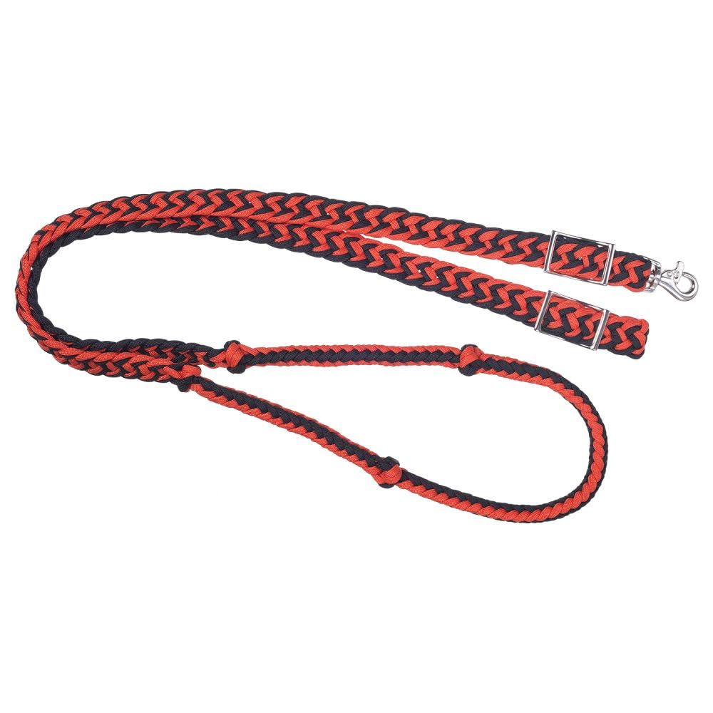 Tough 1 Knotted Cord Roping Reins, Orange/Black