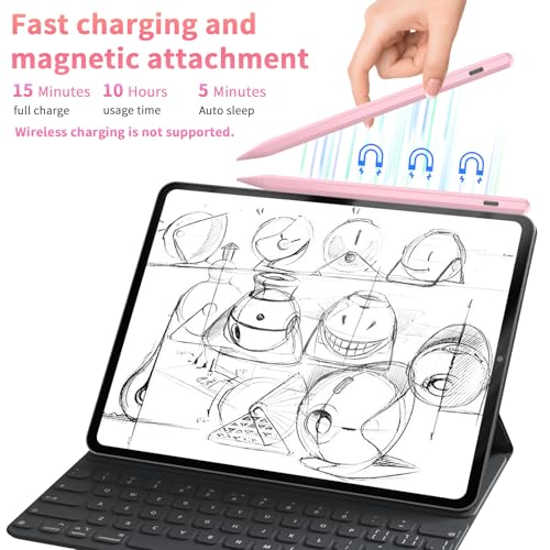 Image of HZD Apple Pencil for iPad 2025-2018 Faster Charge Stylus Pen, Pink | with Tilt Sensitivity & Palm Rejection & Magnetic Compatible iPad 11 /10 /9 /8 /7 /6, Pad Air 3 /4 /5, Pro 12.9 inch /11 inch,Mini 6 /5, M2 /M4
