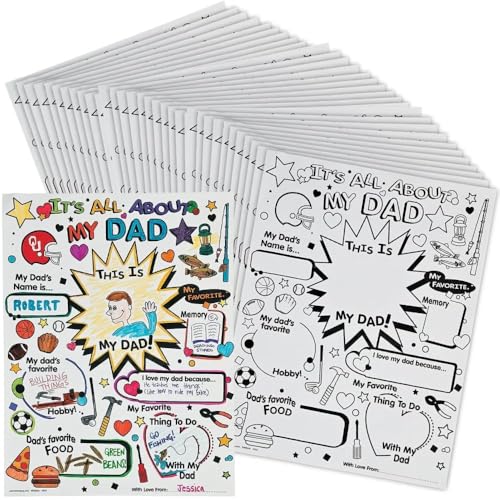 Color Your Own All About Dad Poster - Set of 30 - Father's Day Craft Gifts for Kids and Fun Home Activities