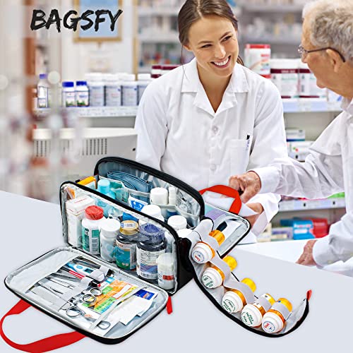 Bagsfy Full Open Medicine Bag Empty, Family First Aid Bag, Small Medicine Storage Bag,Pill Bottle Organizer For Emergency Medical Supplies, First Aid Box,First Aid Kit Bag, Black (Bag Only) #TOP5