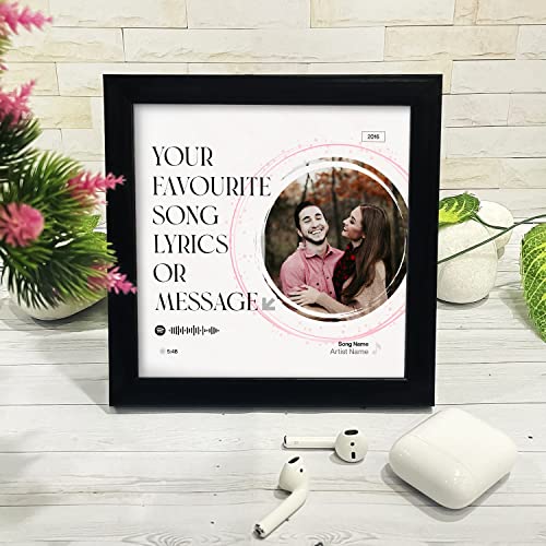 Image of Ritwika's Synthetic Wooden Personalized Picture Spotify Song Lyrics, Artist Name, Year Square Tabletop Frame For Desk 17 X 17 CM Black & White Set Of 1