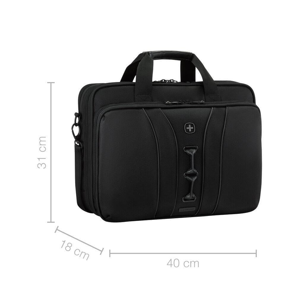 WENGER Legacy Black Series Brief Laptop-Tasche zum Umhängen, Notebook bis 16 Zoll, Tabletfach, Aktentasche, 15 l, Büro Business Uni, Schwarz, 653630