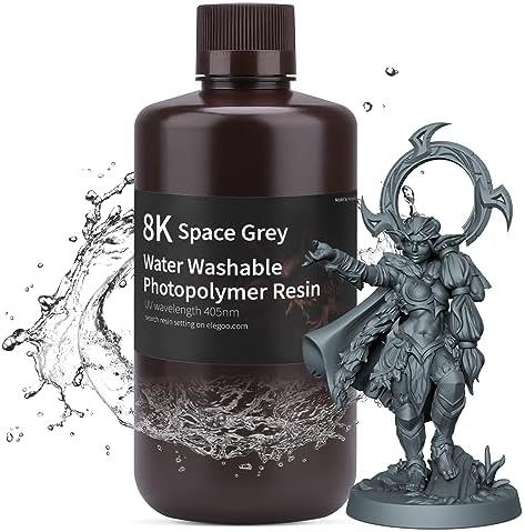 ELEGOO 8K Water Washable Resin, Higher Precision 3D Printer Resin, 405nm Rapid UV Curing Photopolymer Resin, 3D Resin for LCD/MSLA/DLP 3D Printer Printing, 8K Space Grey 1000G